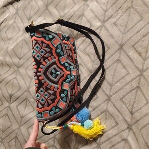 BAM FOREVER Crossbody Boho  Embroidery pattern  Purse Tassell  Removable Strap